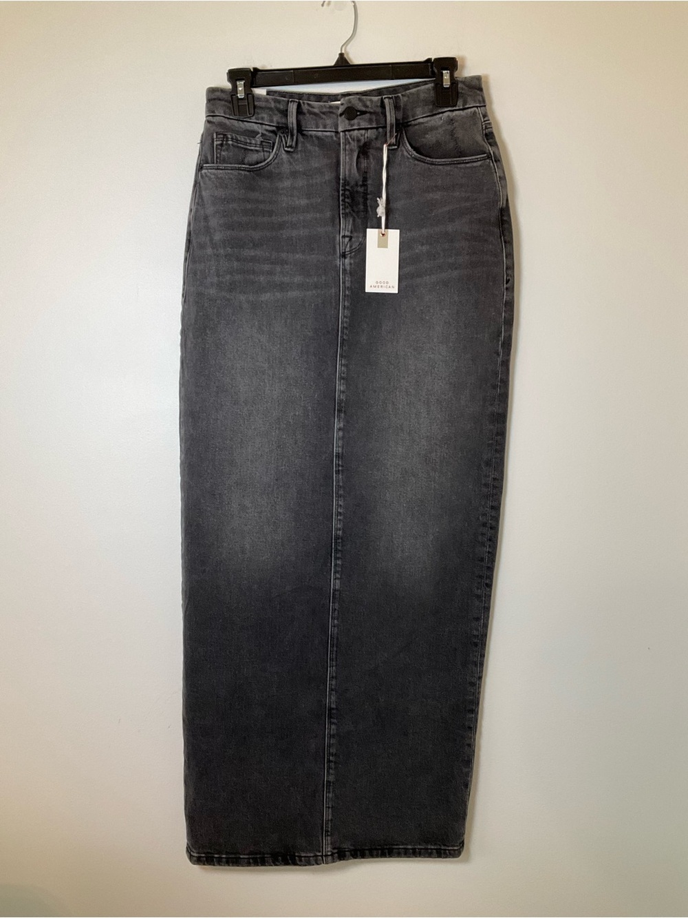 Good American Black Denim Maxi Skirt Size 00/24 NWT